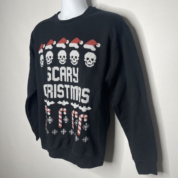 Cakeworthy Scary Christmas Santa Skulls Bats Black Crew Neck Sweatshirt - Picture 7 of 8